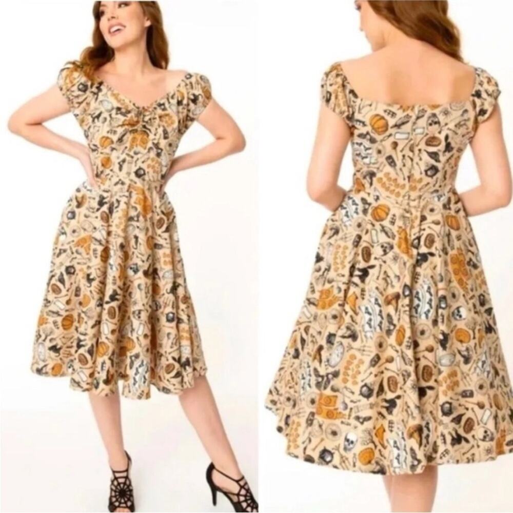 Unique Vintage Magnolia Place Halloween Retro Rockabilly Swing Dress Sz L - Picture 2 of 7
